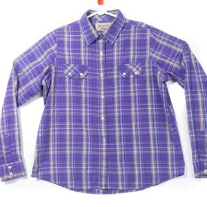 Wrangler Women's Large Purple Pearl Snap Sawtooth Flap Pockets Button Up Shirt